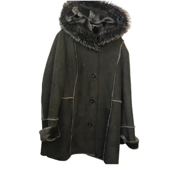 Pizazz Jackets & Blazers - PIZAZZ  Vintage Y2K Faux Fur Shearling Hood Paisley Coat Jacket Cozy Fur Lined L